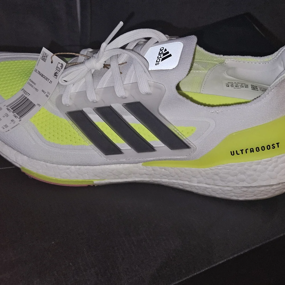 Adidas Ultraboost White and Neon Yellow Sneakers - Picture 9 of 13